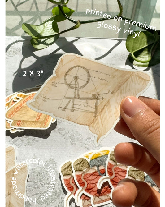 Vinyl Sticker - Spinning wheel blueprint